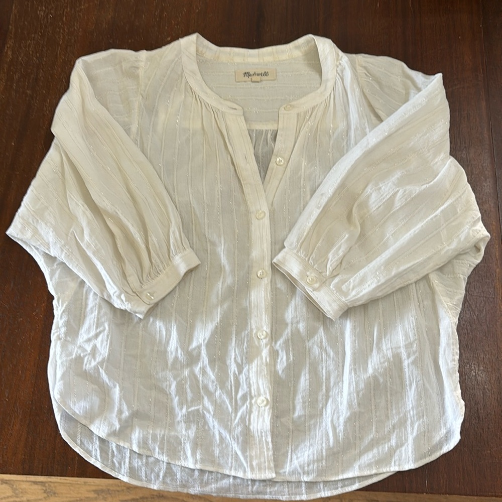 Madewell white batwing blouse with silver thread